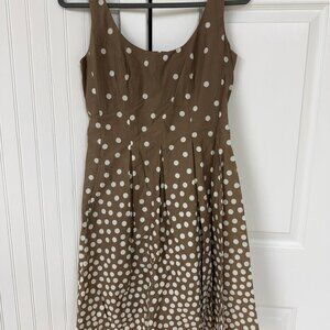 Nine West Cotton Brown & White Polka Dot Sleeveless Dress - Size 4